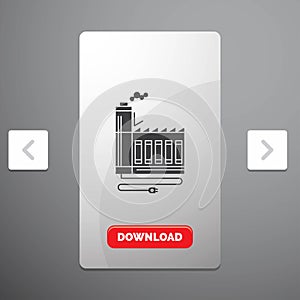 Consumption, resource, energy, factory, manufacturing Glyph Icon in Carousal Pagination Slider Design & Red Download Button