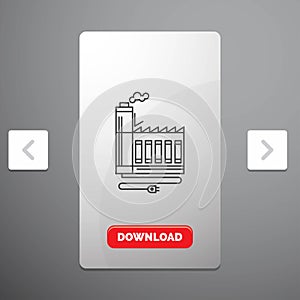 Consumption, resource, energy, factory, manufacturing Line Icon in Carousal Pagination Slider Design & Red Download Button