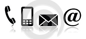 Contact black icons set - mobile, phone, email, en