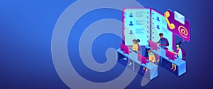 Contact center isometric 3D banner header.