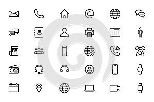 Contact communication call connection icons. Editable stroke