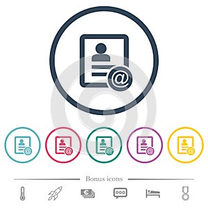 Contact email flat color icons in round outlines