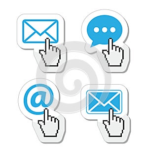Contact - envelope, email, speech bubble with cursor hand icons