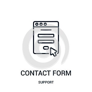 contact form icon vector from support collection. Thin line contact form outline icon vector illustration. Linear symbol for use photo