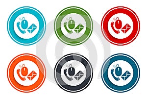 Contact icon flat vector illustration design round buttons collection 6 concept colorful frame simple circle set