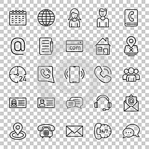 Contact icon set in flat style. Phone communication vector illustration on white isolated background. Website equipment business