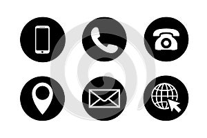 Contact icon set. Phone, location, mail, web site.