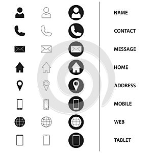 Contact icons of communication flat and line art vector