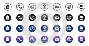 Contact icons. Information business communication symbols collection. Call internet location, address, mail and fax