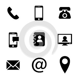 Contact icons vector set. Web icon illustration. phone, website, mail, time, call, home, printer, laptop, calendar, chat, edit, p