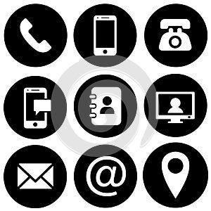 Contact icons vector set. Web icon illustration. phone, website, mail, time, call, home, printer, laptop, calendar, chat, edit, p
