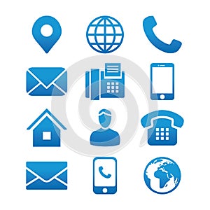 Contact Info Icon Set with Address Pin, Phone, Fax, Cell Phone, Worker and Email Icons photo