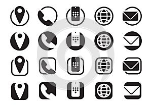 Contact information icons, info telephone mobile website e-mail, vector