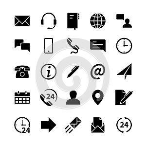 Contact information icons. Modern simple symbols of email, phone and address location, support communication web mobile