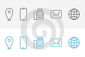 Contact information simple thin line vector icons