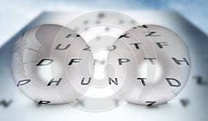 Contact lenses on the eye chart background