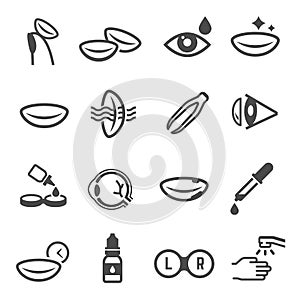 Contact lenses use linear vector icons set