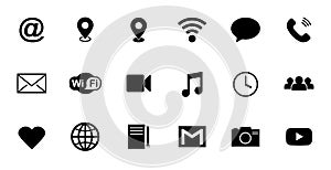 Contact line icons. Phone website mail, business personal information, url address. Web symbols