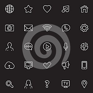 Contact line vector icons. Media and internet communication outline symbols.