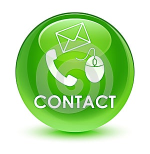 Contact (phone email and mouse icon) green glassy round button