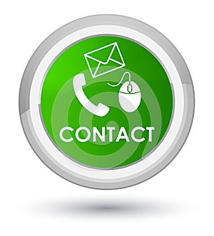 Contact (phone email and mouse icon) green prime round button