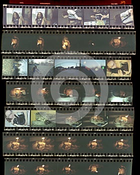 Contact sheet, the old color film positives in a transparent fil