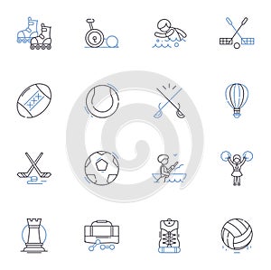 Contact sports line icons collection. Tackling, Boxing, Wrestling, Judo, Kickboxing, Taekwondo, Karate vector and linear