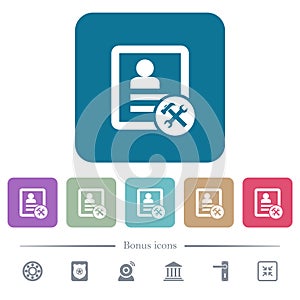 Contact tools flat icons on color rounded square backgrounds photo