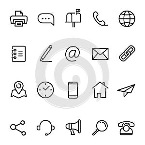 Contact us, business communication line icon set