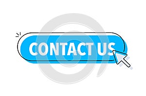 Contact us button with cursor. Pointer click. Vector web button.