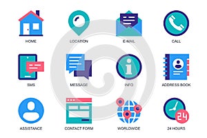 Contact Us concept of web icons set in simple flat design.