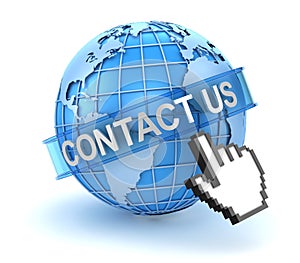 Contact us concept with world and hand cursor