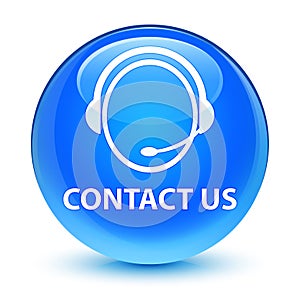 Contact us (customer care icon) glassy cyan blue round button