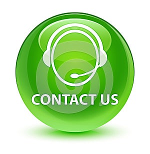 Contact us (customer care icon) glassy green round button