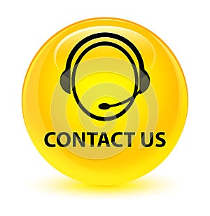 Contact us (customer care icon) glassy yellow round button