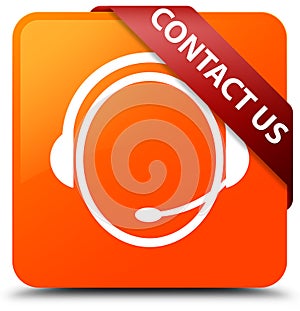 Contact us (customer care icon) orange square button red ribbon
