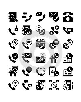 contact us customer service black silhouette solid glyph icon set