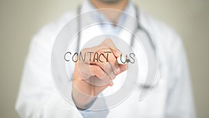 Contact Us, Doctor writing on transparent screen