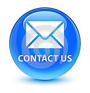 Contact us (email icon) glassy cyan blue round button