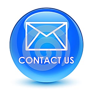 Contact us (email icon) glassy cyan blue round button