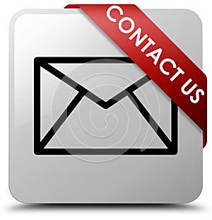 Contact us (email icon) white square button red ribbon in corner