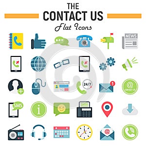 Contact us flat icon set, web button signs