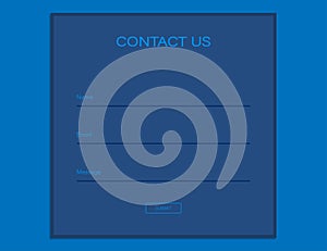 Contact us form in dark blue design. Template for feedback on web site. Name, email and message fields. Send me copy