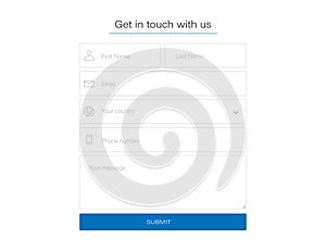 Contact us form. Get in touch with us. Template window for user to contact support. Send email mockup with submit button