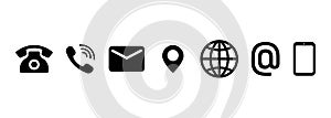 Contact us icon set. Communication symbol for your web site design, logo, app, UI. Contact button. Mail, phone, globe, address,