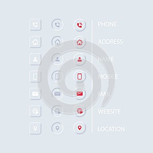 Contact us icon set in Neumorphism. Communication symbol for your web site design, logo, app, UI. Contact button. Vector, mail,