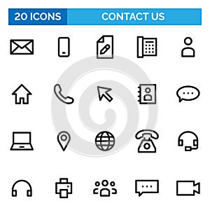 Contact us icons editable stroke outline style