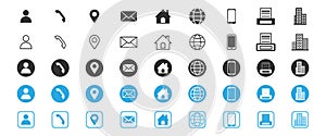 Contact us icons. Set of icons business for information. Collection icons of Phone, fax, mobile, smartphone, email.