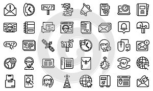 Contact us icons set, outline style