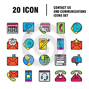 Contact us icons. Simple flat vector icons set on white background. Flat Design